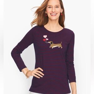 Talbots Striped Long-Sleeve Tee with Dachshund Graphic